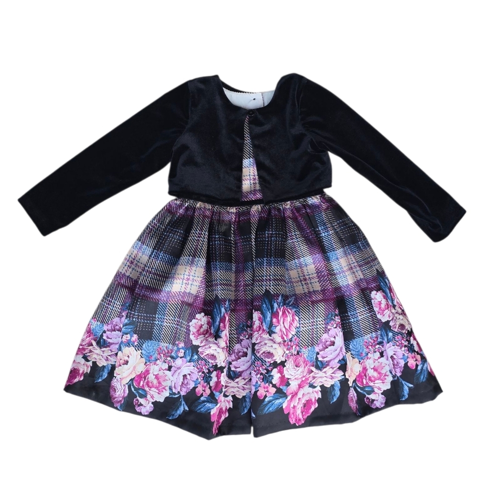 Laura Ashley Girls Floral And Plaid Formal Dress Size 5